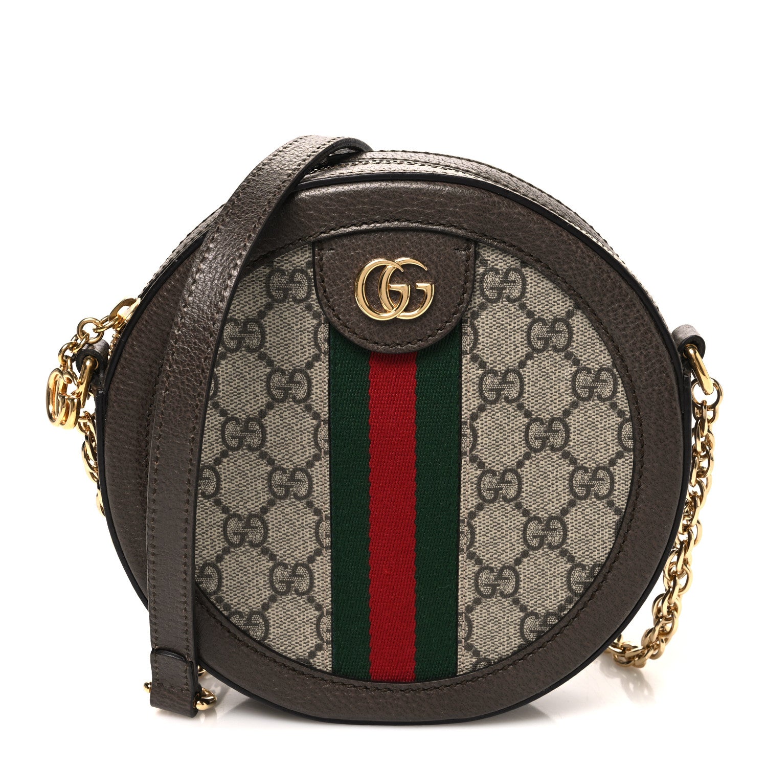 Gucci GG Supreme Monogram Web Mini Ophidia Round Shoulder Bag Brown 1 of 10