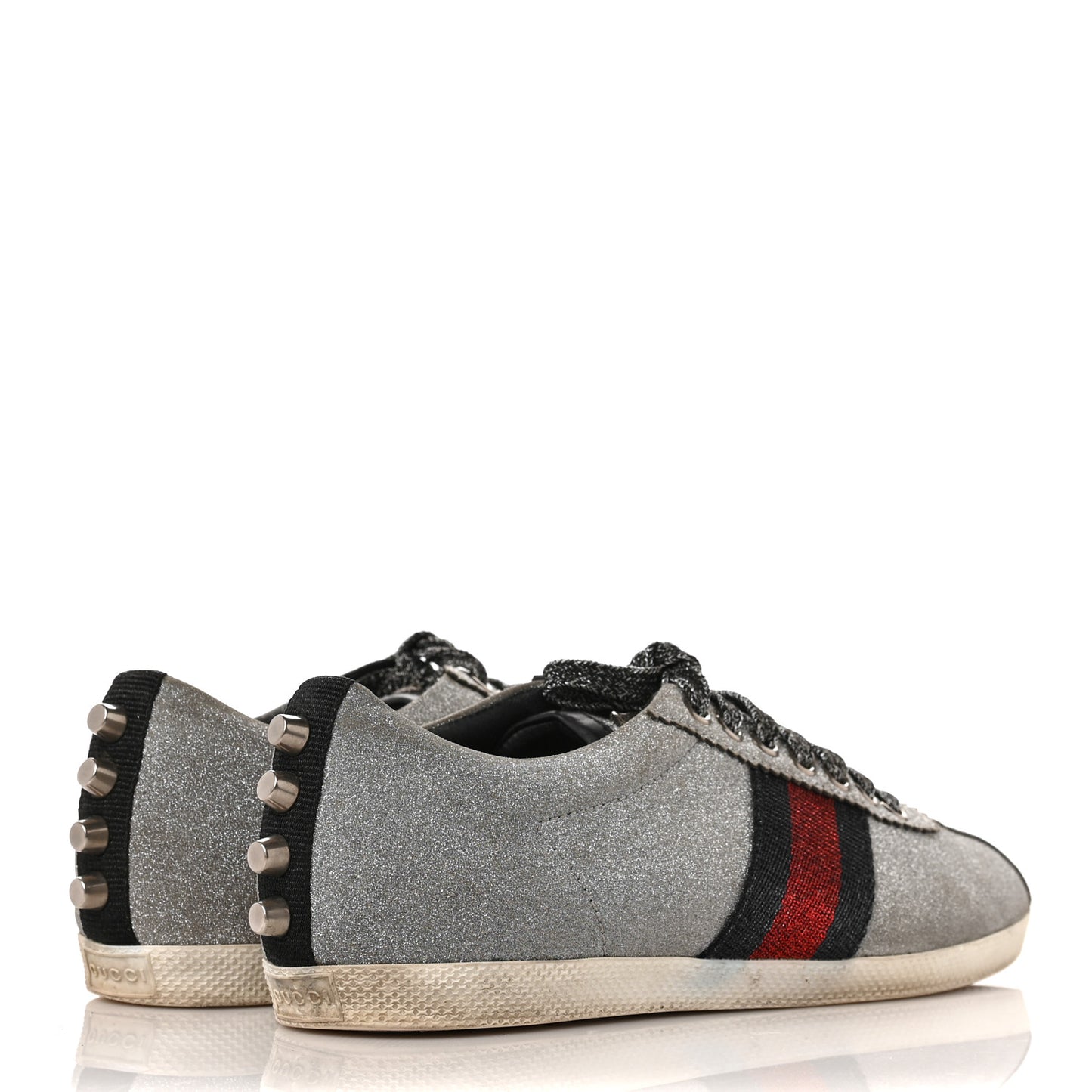 Glitter Fabric Studded Web Womens Sneakers 38.5 Silver