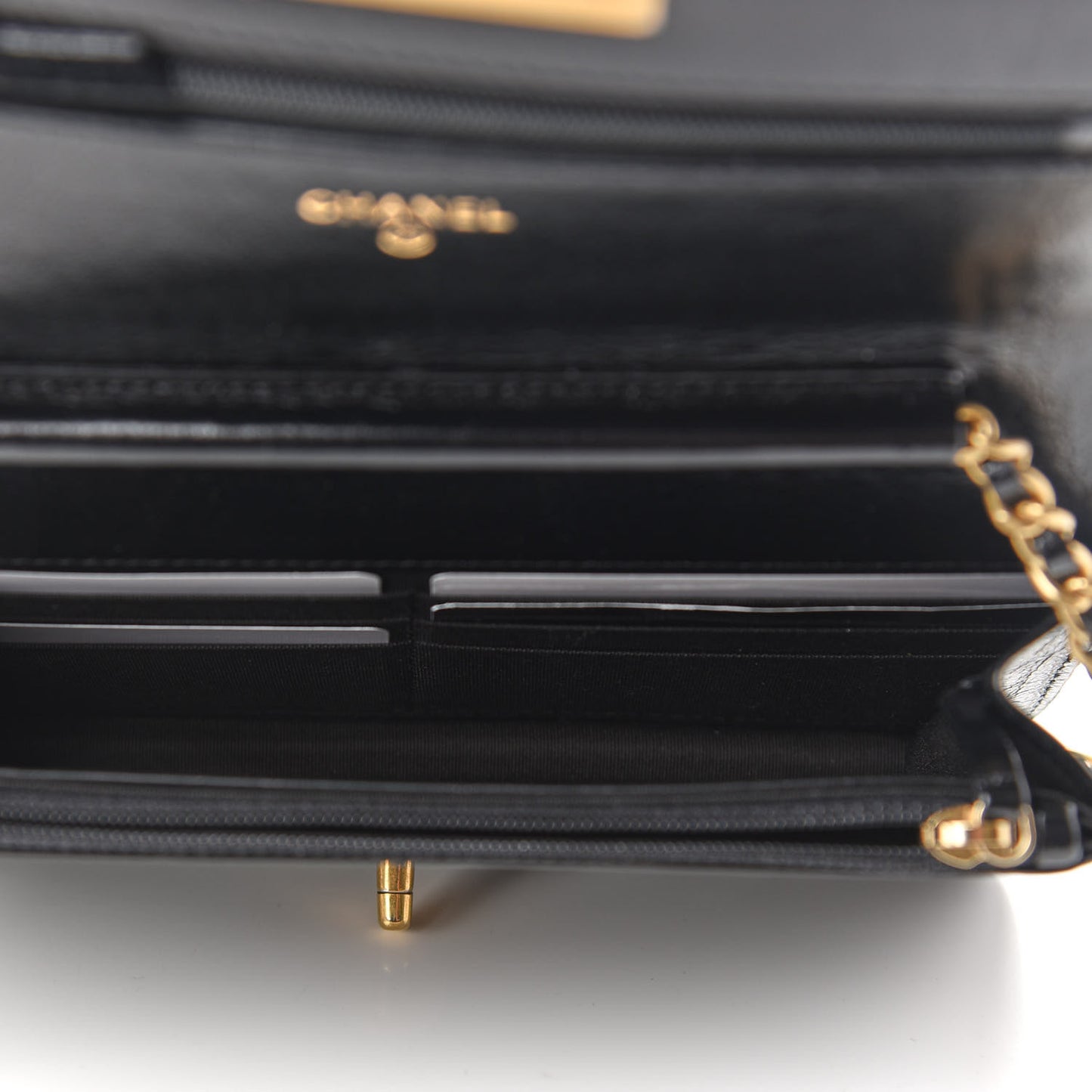 Goatskin Stitched Golden CC Wallet on Chain WOC Black