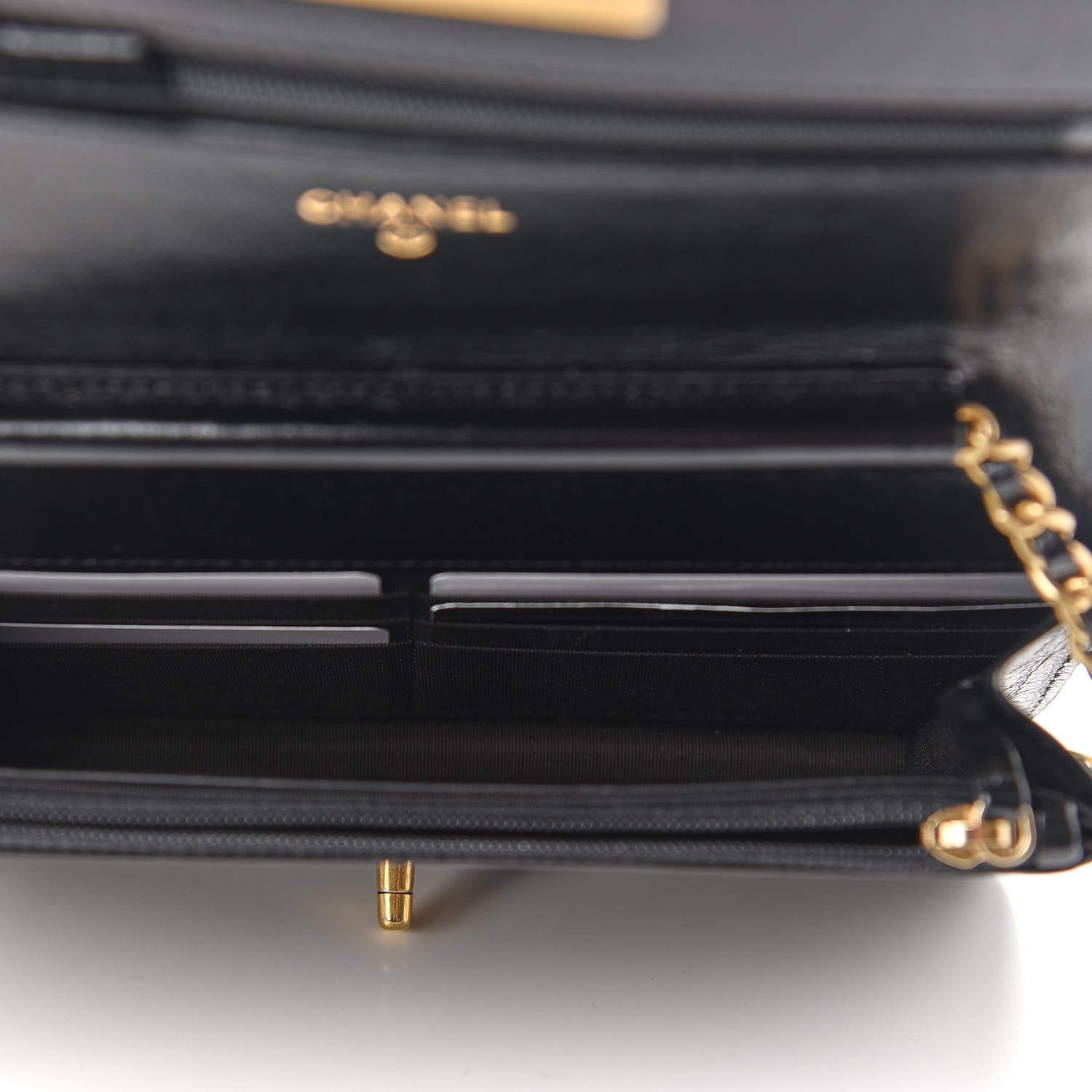 Chanel Goatskin Stitched Golden CC Wallet on Chain WOC Black 5 of 10