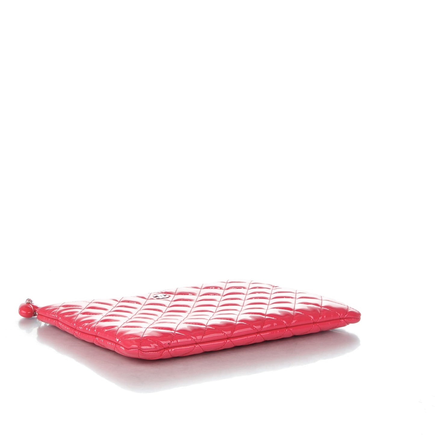 Patent Calfskin Quilted Valentine Hearts Medium O Cosmetic Case Dark Pink