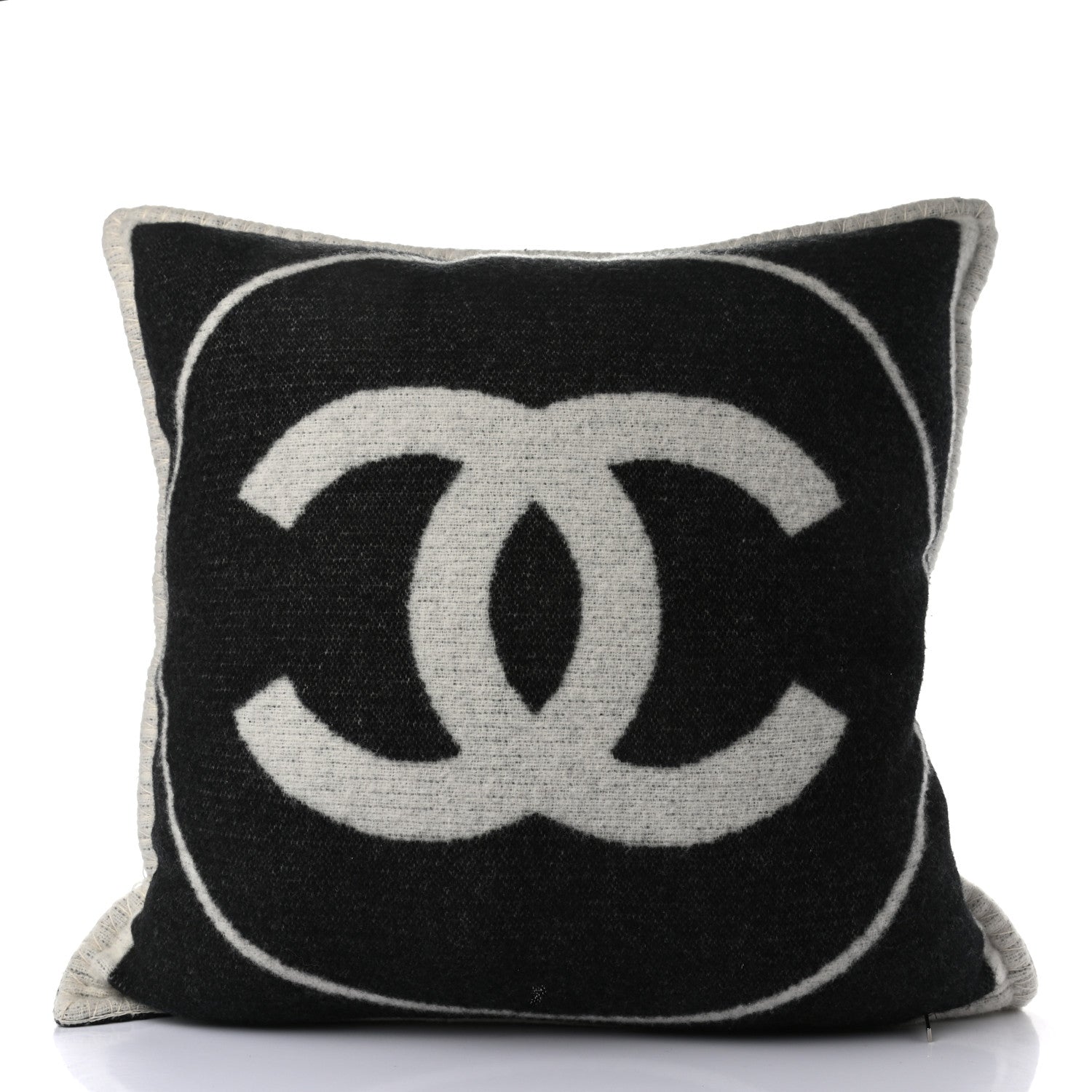 Chanel Merino Wool Cashmere CC Pillow Black Beige 2 of 5