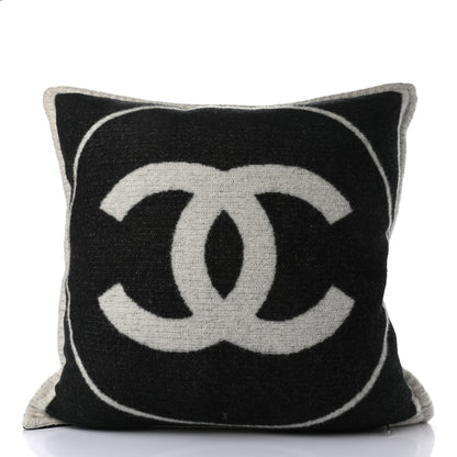 Chanel Merino Wool Cashmere CC Pillow Black Beige 2 of 5