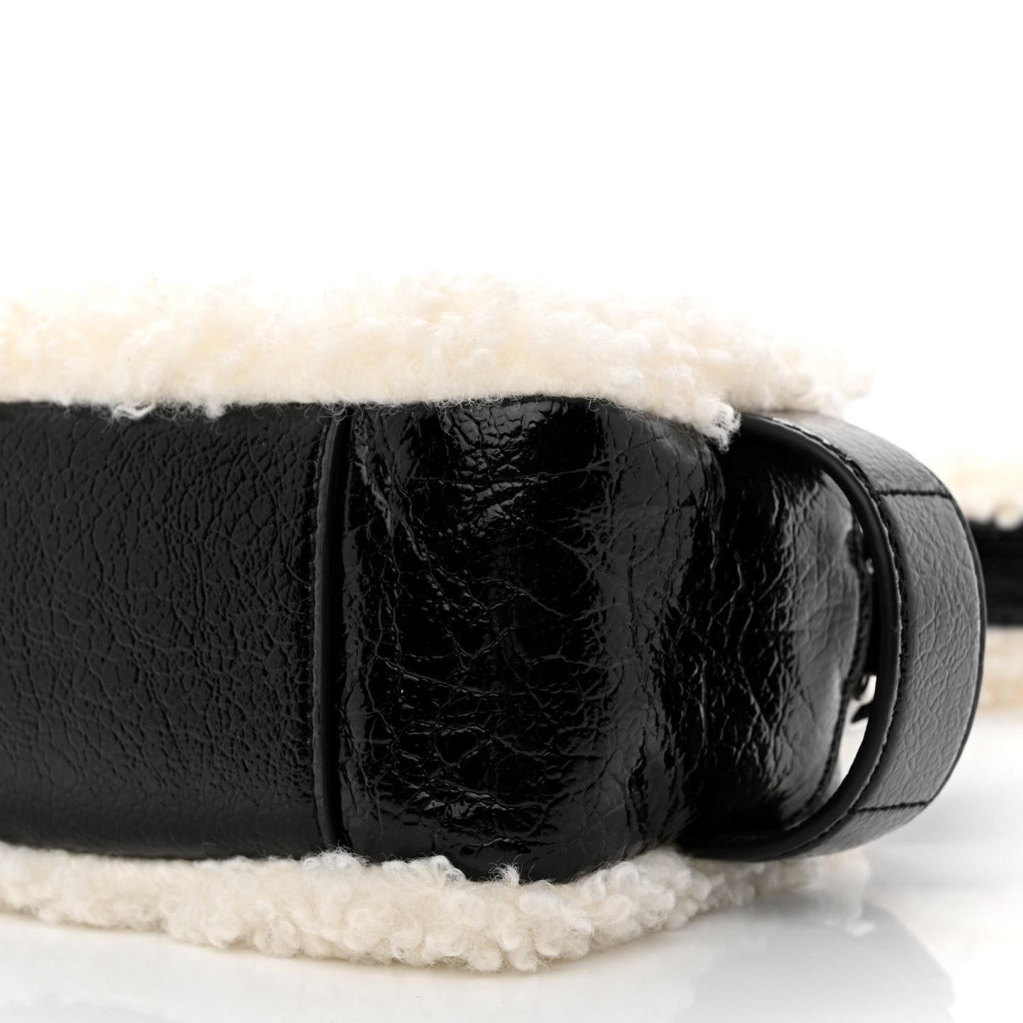 Shiny Calfskin Faux Shearling The Camera Bag Black