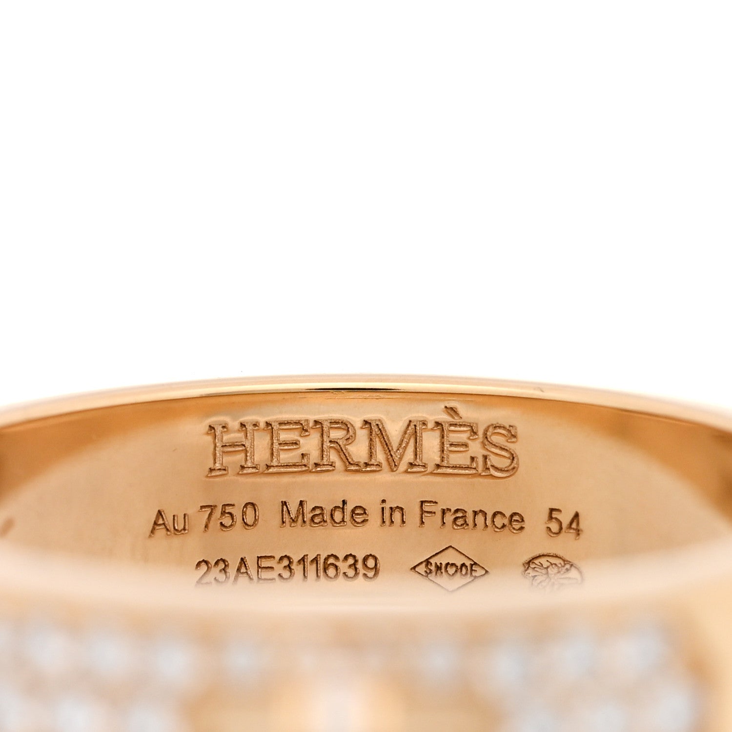 Hermes 18K Yellow Gold Diamond Pave Kelly Ring 54 7 4 of 5