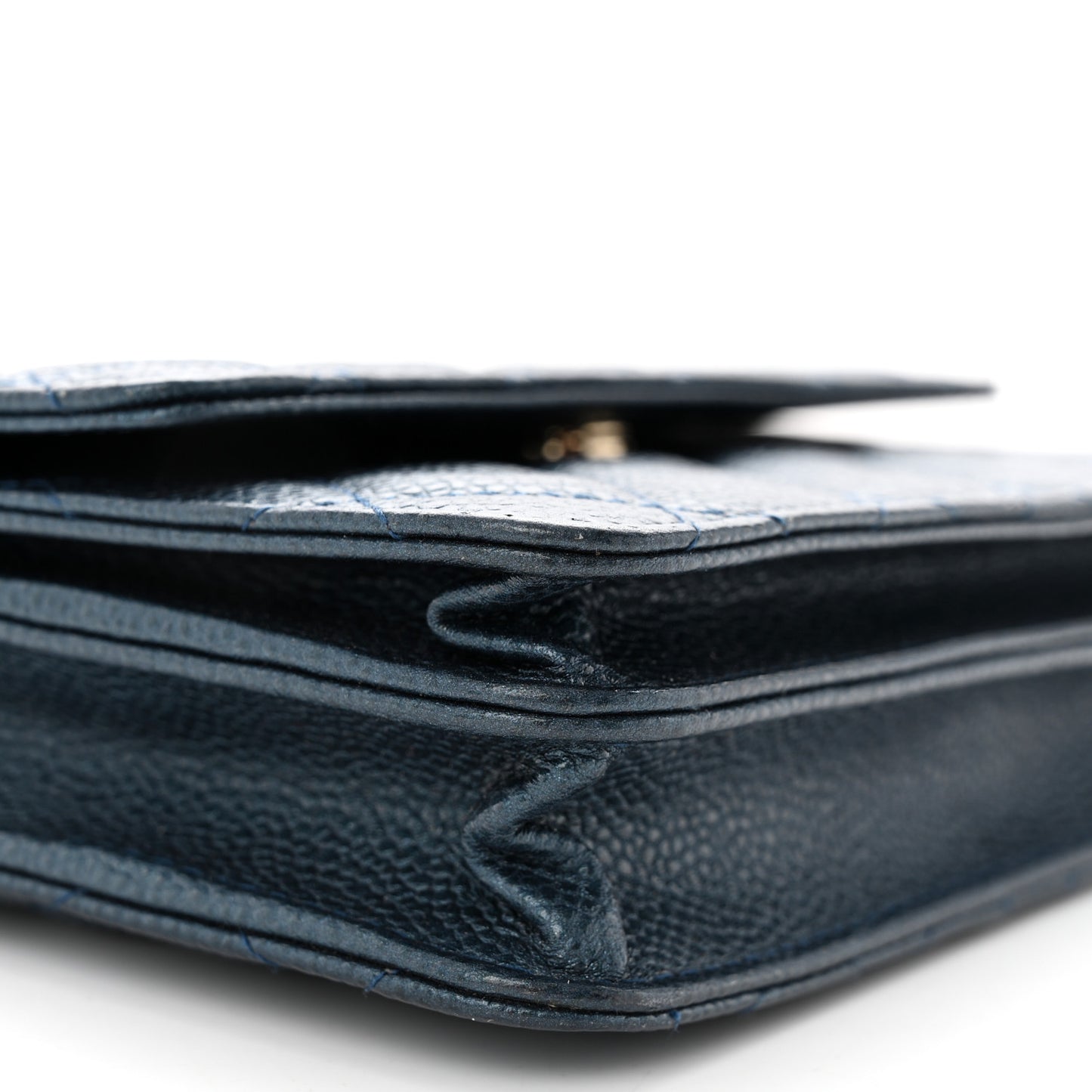 Metallic Caviar Quilted Square Wallet On Chain WOC Dark Blue