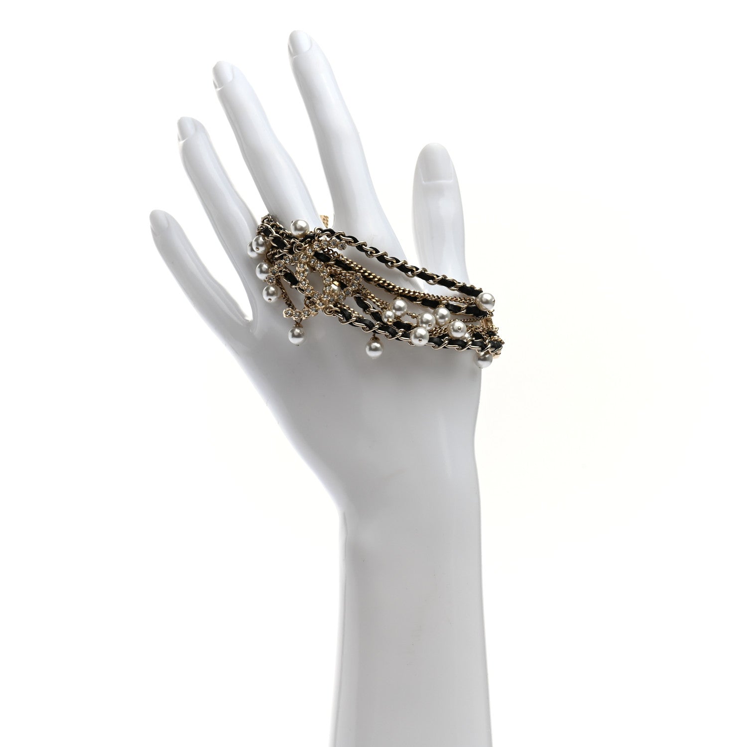 Chanel Lambskin Pearl Crystal Multistrand Chain CC Bracelet 2 of 4