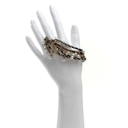 Chanel Lambskin Pearl Crystal Multistrand Chain CC Bracelet 2 of 4
