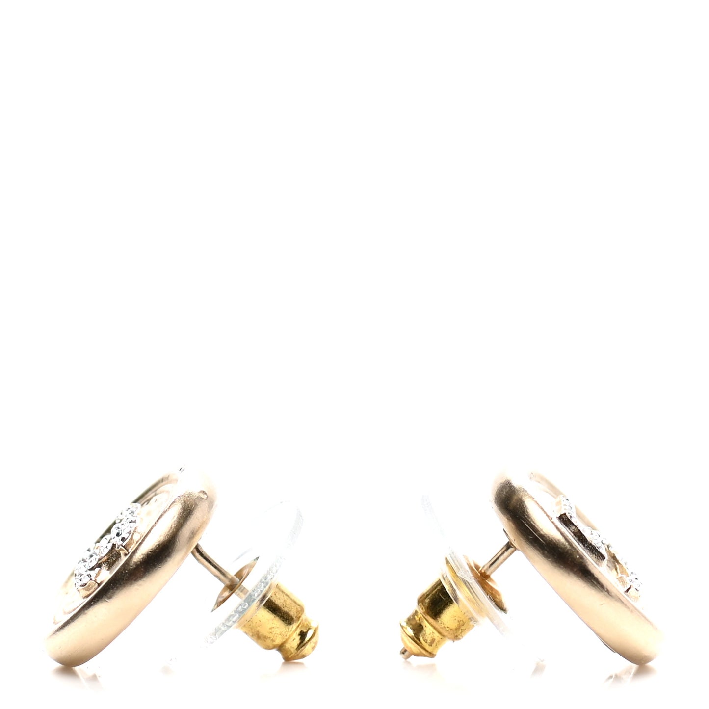Crystal CC Round Earrings Light Gold