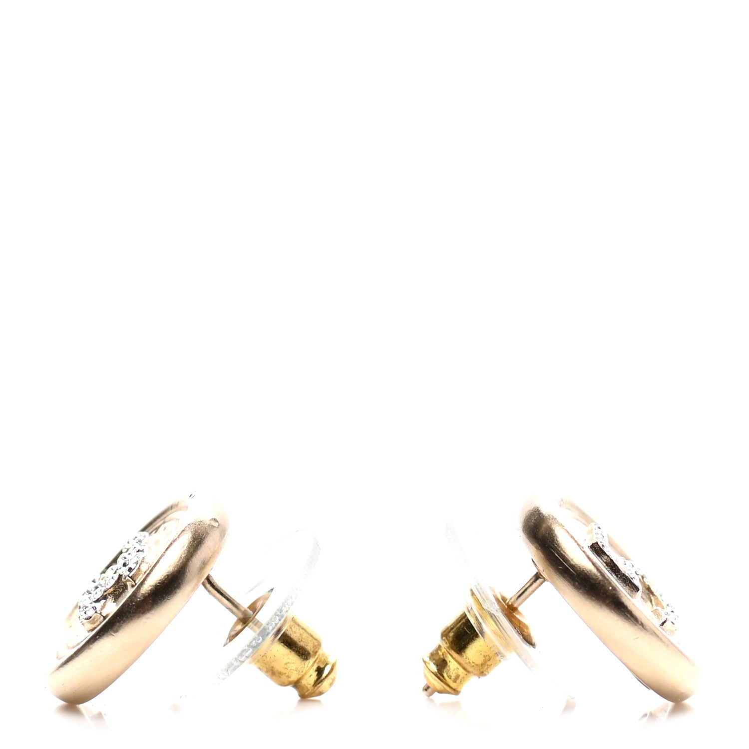 Chanel Crystal CC Round Earrings Light Gold 3 of 4