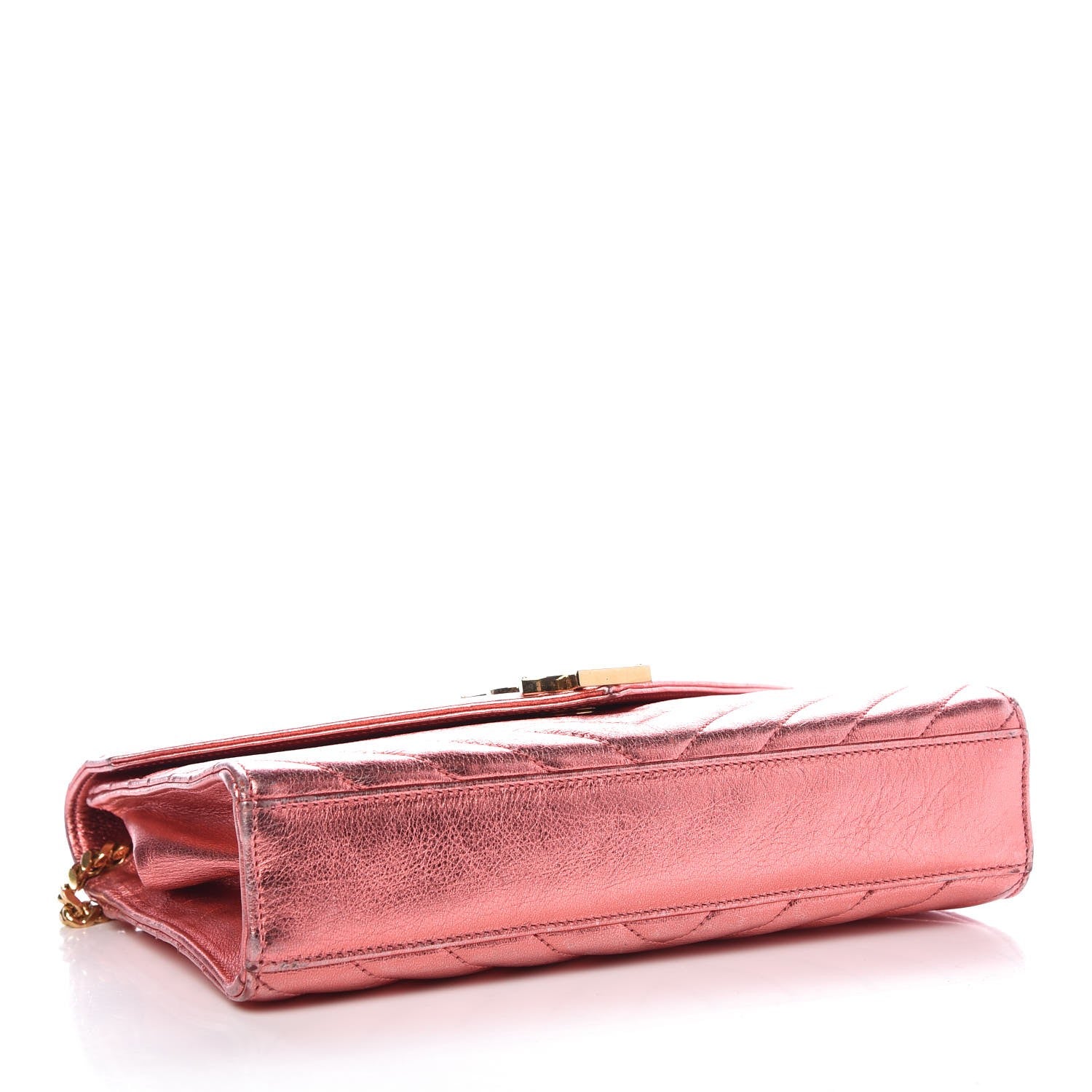 Saint Laurent Metallic Matelasse Chevron Small Monogram Chain Shoulder Bag Rose 4 of 11