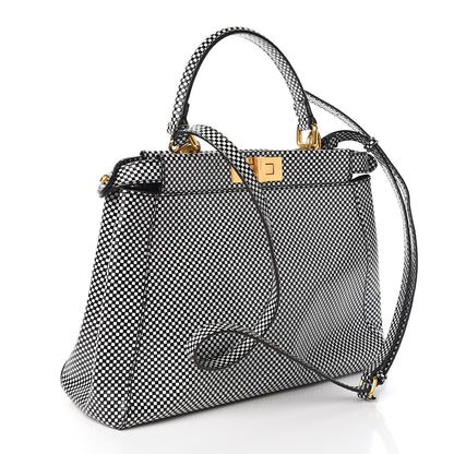 Fendi Pequin Checkered Medium Peekaboo Iconic Satchel Black White 2 of 9