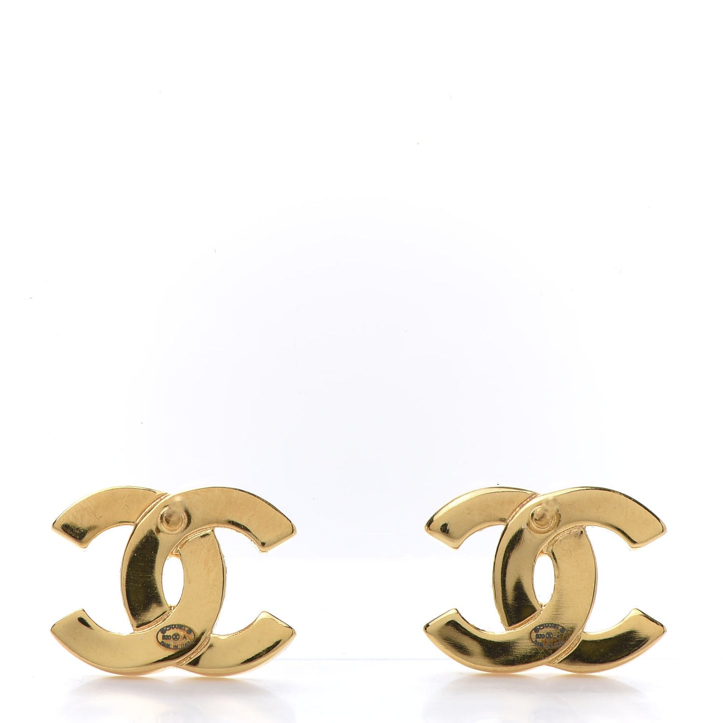 Metal CC Paris Button Stud Earrings Gold