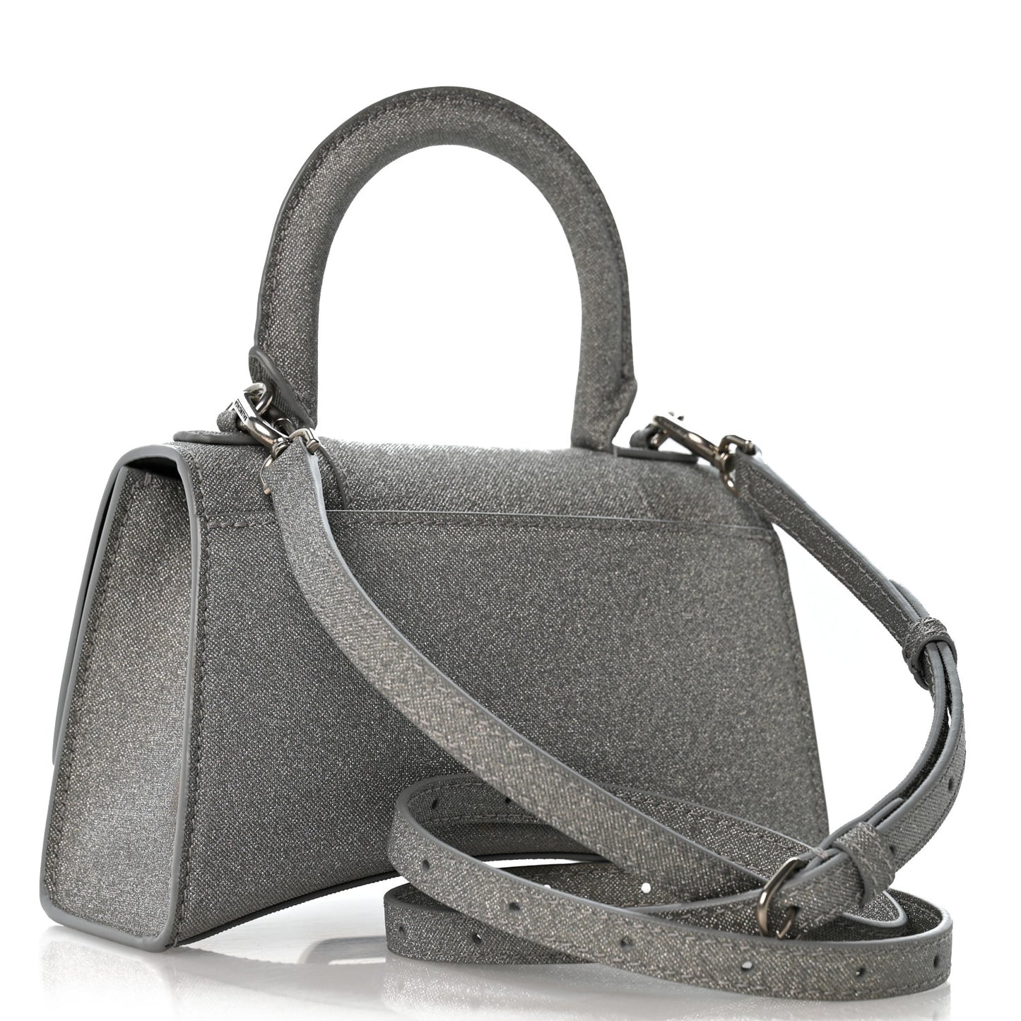 Glitter Fabric Hourglass Top Handle Bag XS Grey