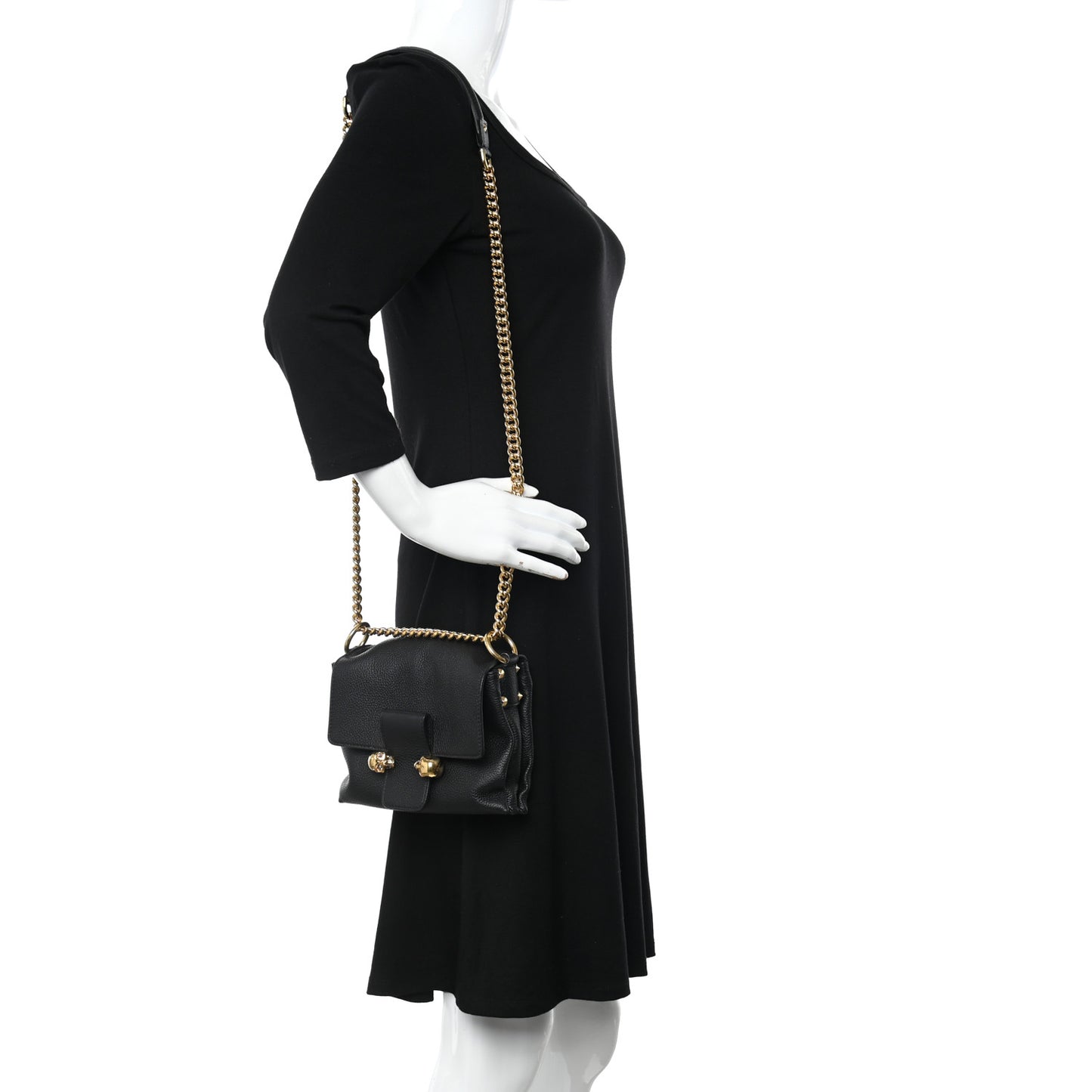 Grained Calfskin Small Skull Crossbody Black