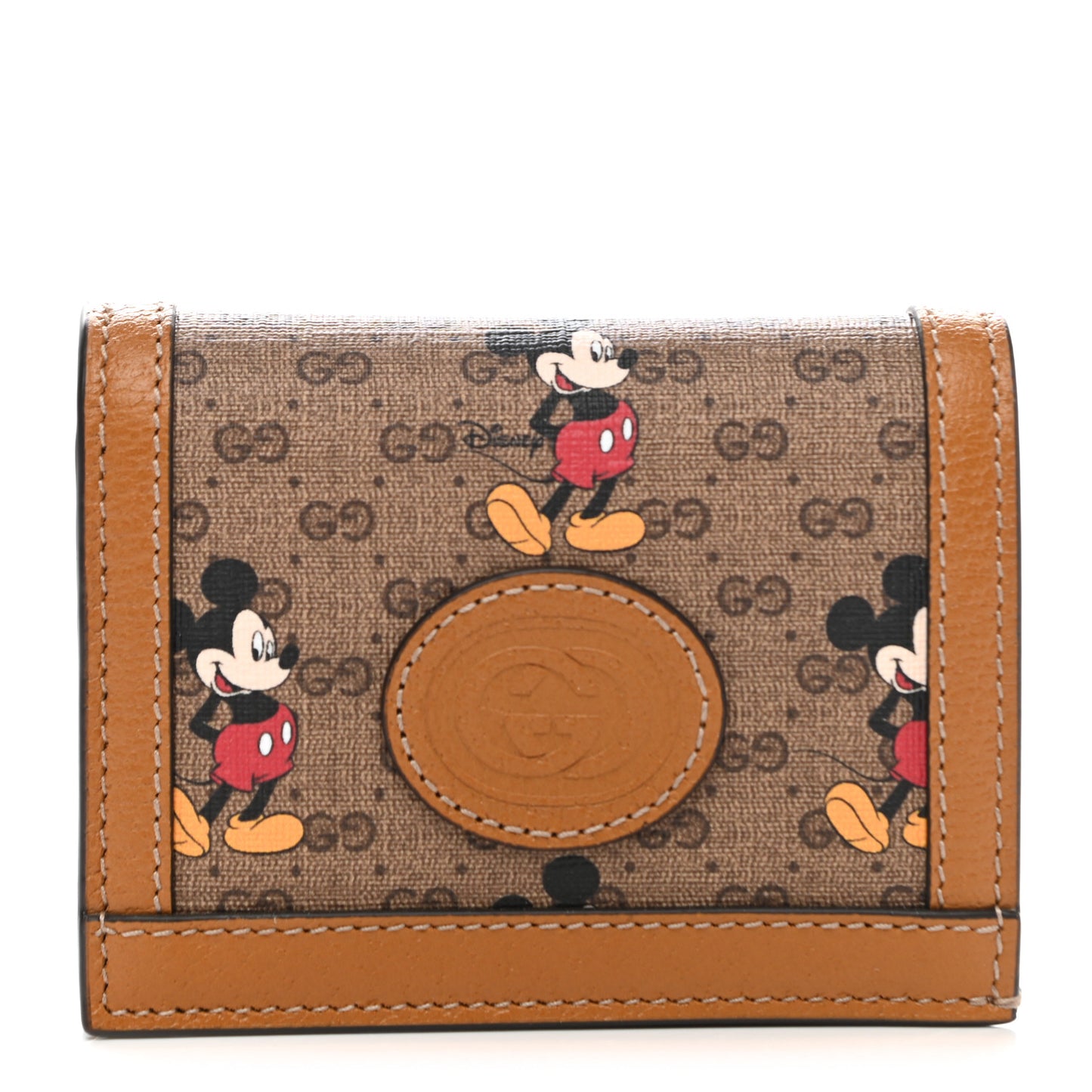 X DISNEY Mini Vintage GG Supreme Monogram Mickey Mouse Card Holder Wallet Beige Vintage Sun Oil