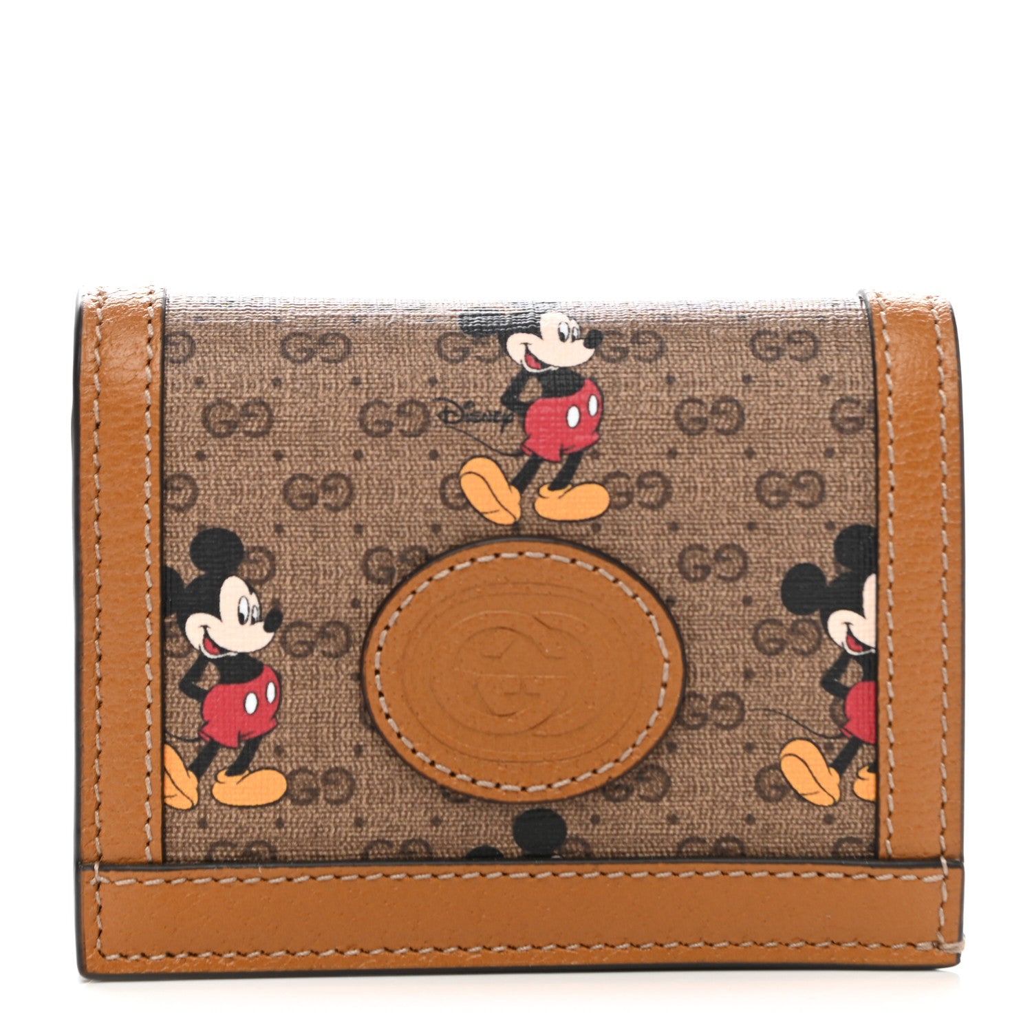 Gucci X DISNEY Mini Vintage GG Supreme Monogram Mickey Mouse Card Holder Wallet Beige Vintage Sun Oil 1 of 7