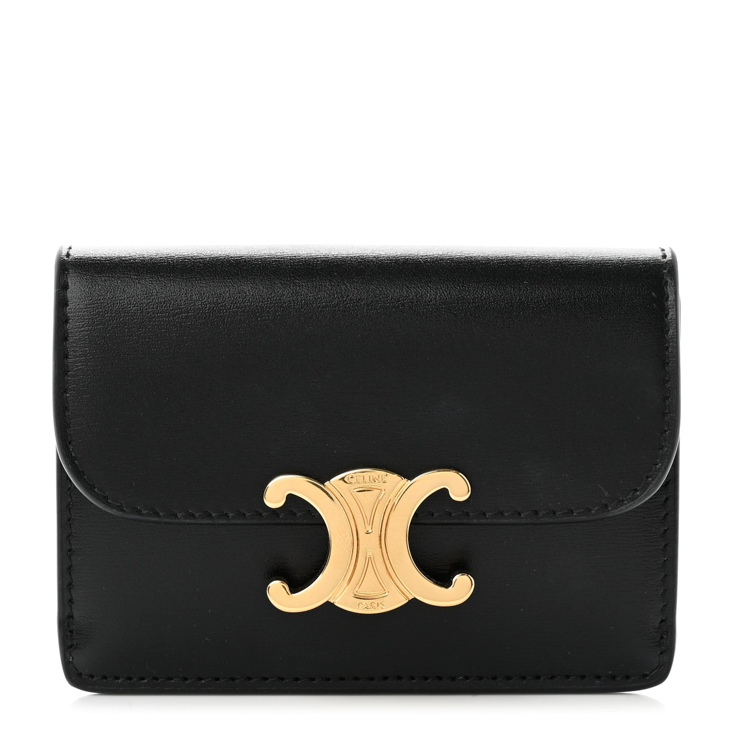 Shiny Calfskin Triomphe Card Holder Black