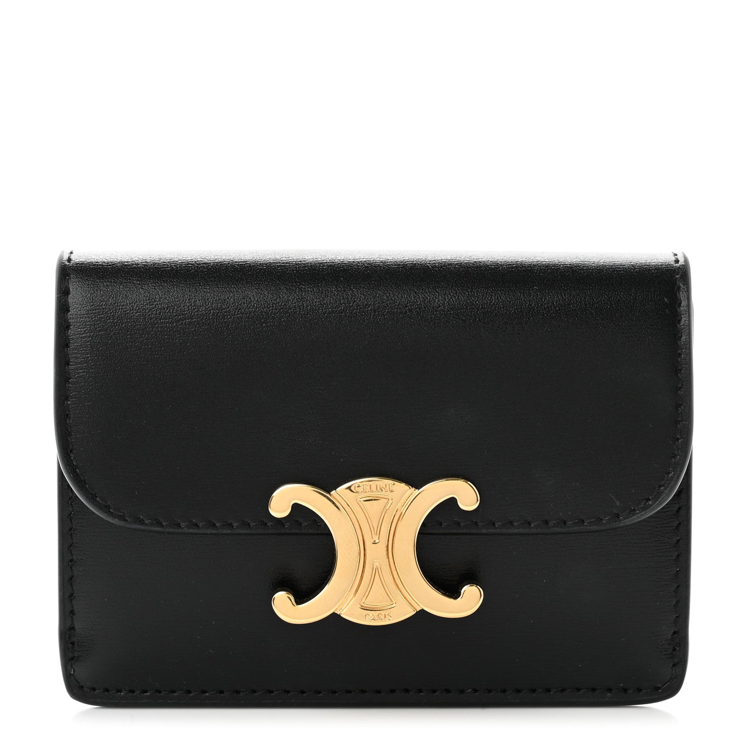 Celine Shiny Calfskin Triomphe Card Holder Black 1 of 6