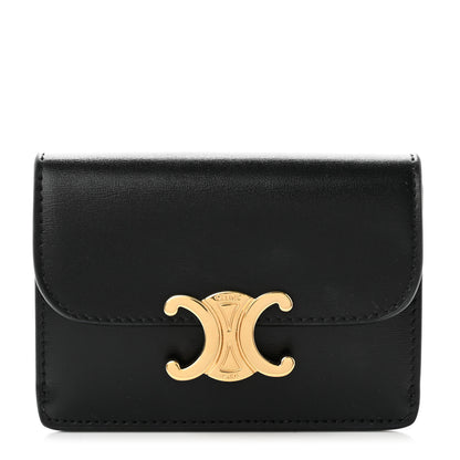 Celine Shiny Calfskin Triomphe Card Holder Black 1 of 6