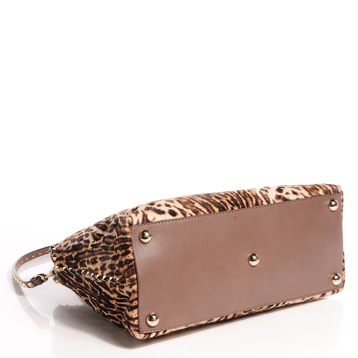 Valentino Garavani Calf Hair Cavallino Animal Rockstud Dome Satchel Leopard 4 of 9