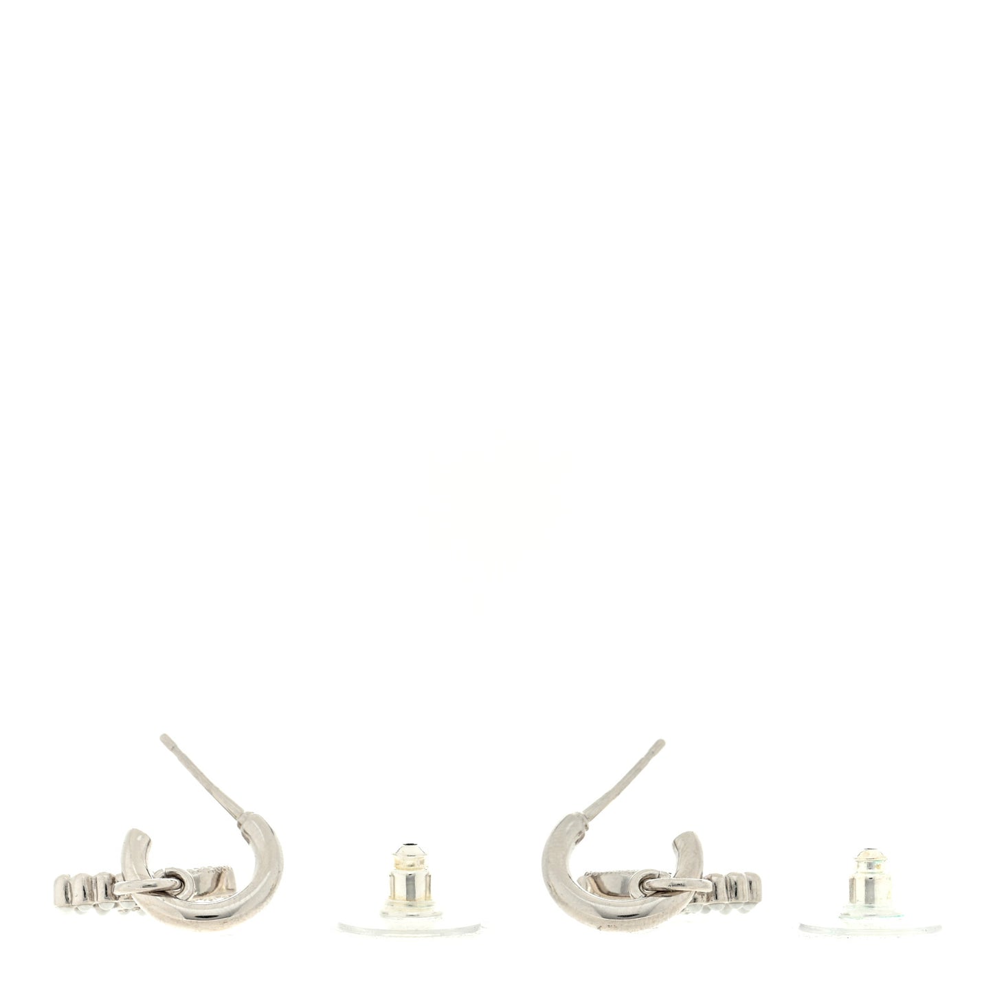 Metal Crystal CC Hoop Drop Earrings Silver