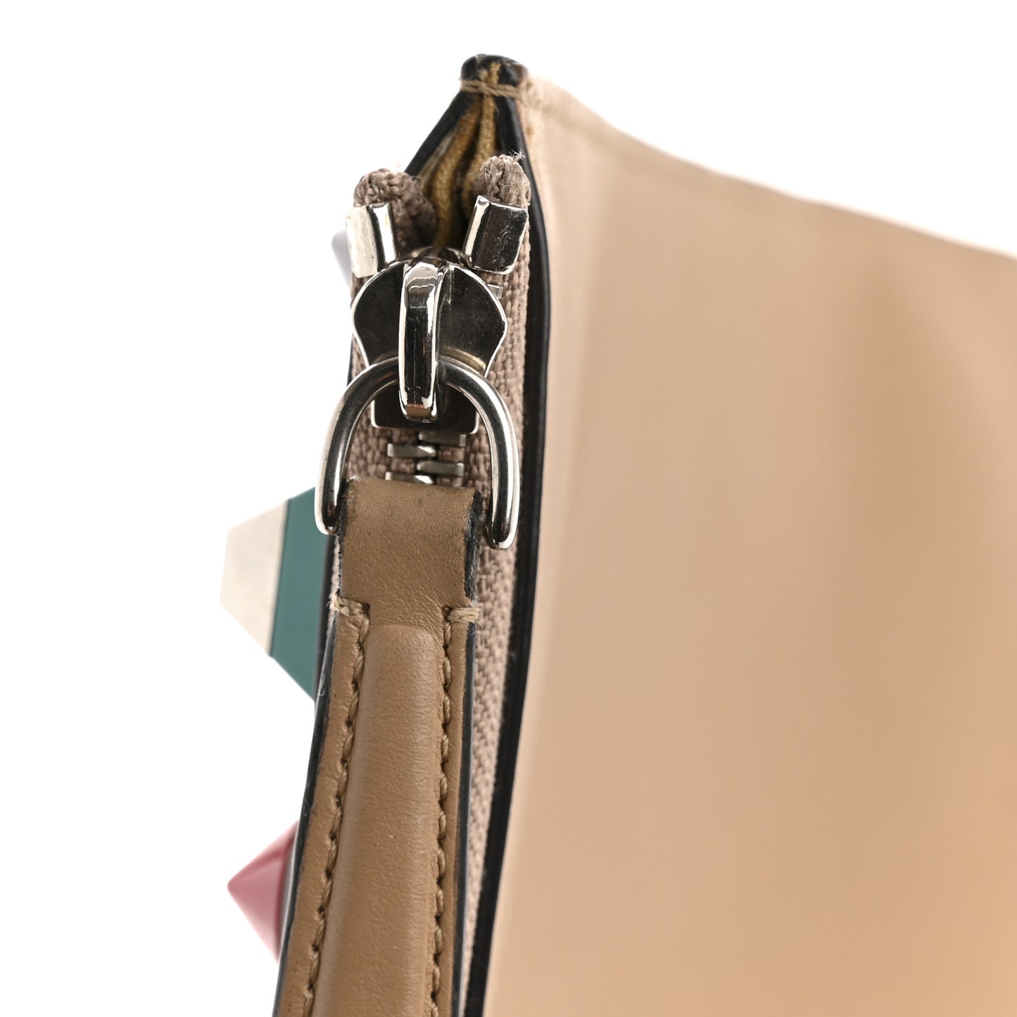 Vitello Dolce Plexiglass Studded Zip Around Pouch Cuoio Multicolor