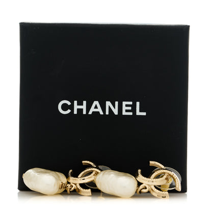 Chanel Pearl CC Heart Drop Earrings Gold 5 of 5