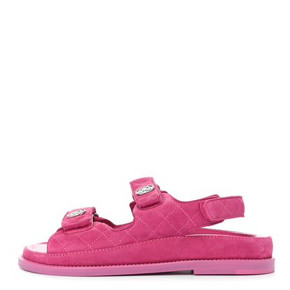 Chanel Suede Calfskin Velcro Dad Sandals 37 Pink 1 of 9
