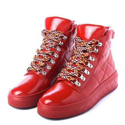 Chanel Patent Calfskin Quilted Womens High Top Sneakers 36 Red 2 of 9