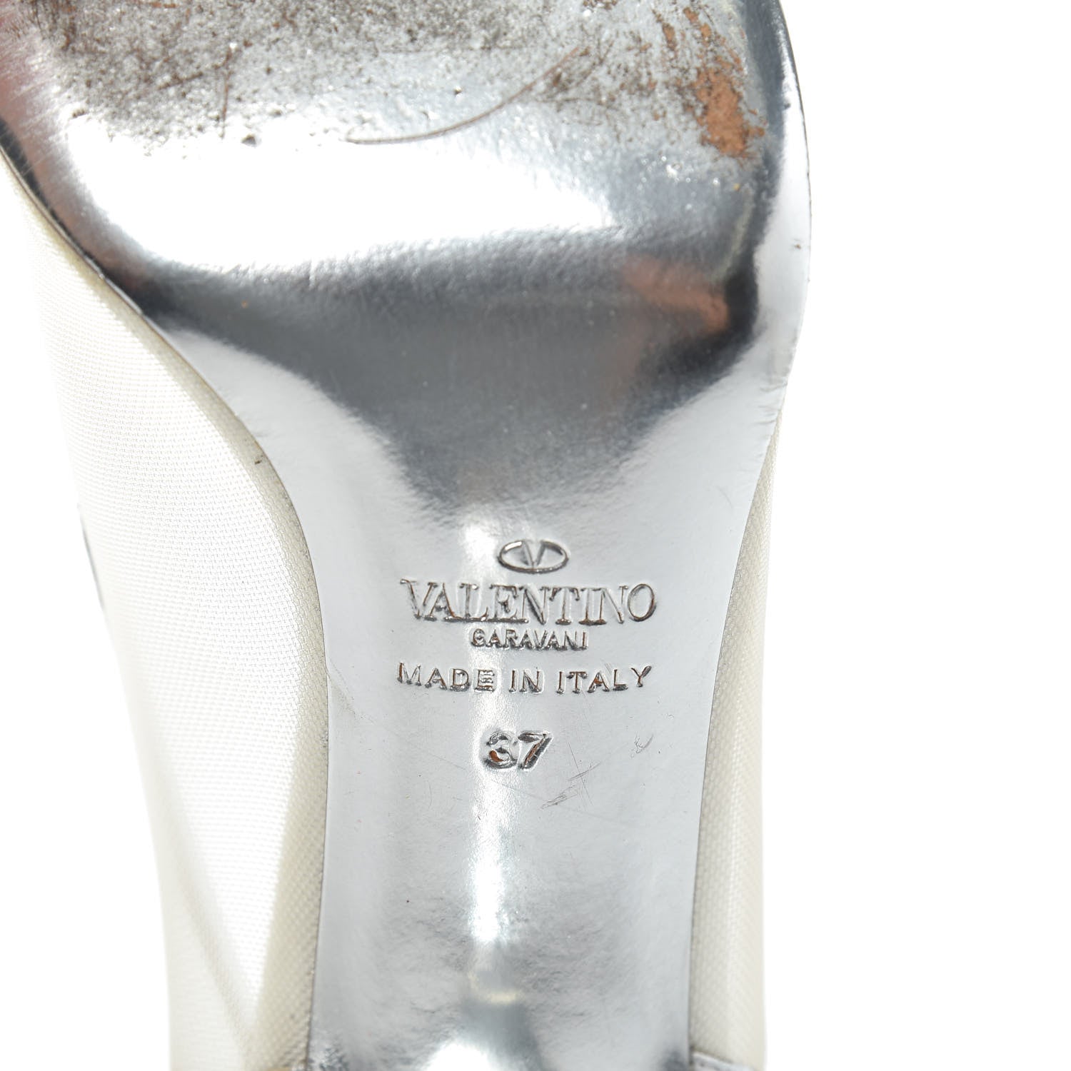Valentino Garavani Metallic Nappa Mesh Crystal Pearl Peep Toe Pumps 37 Silver 6 of 7