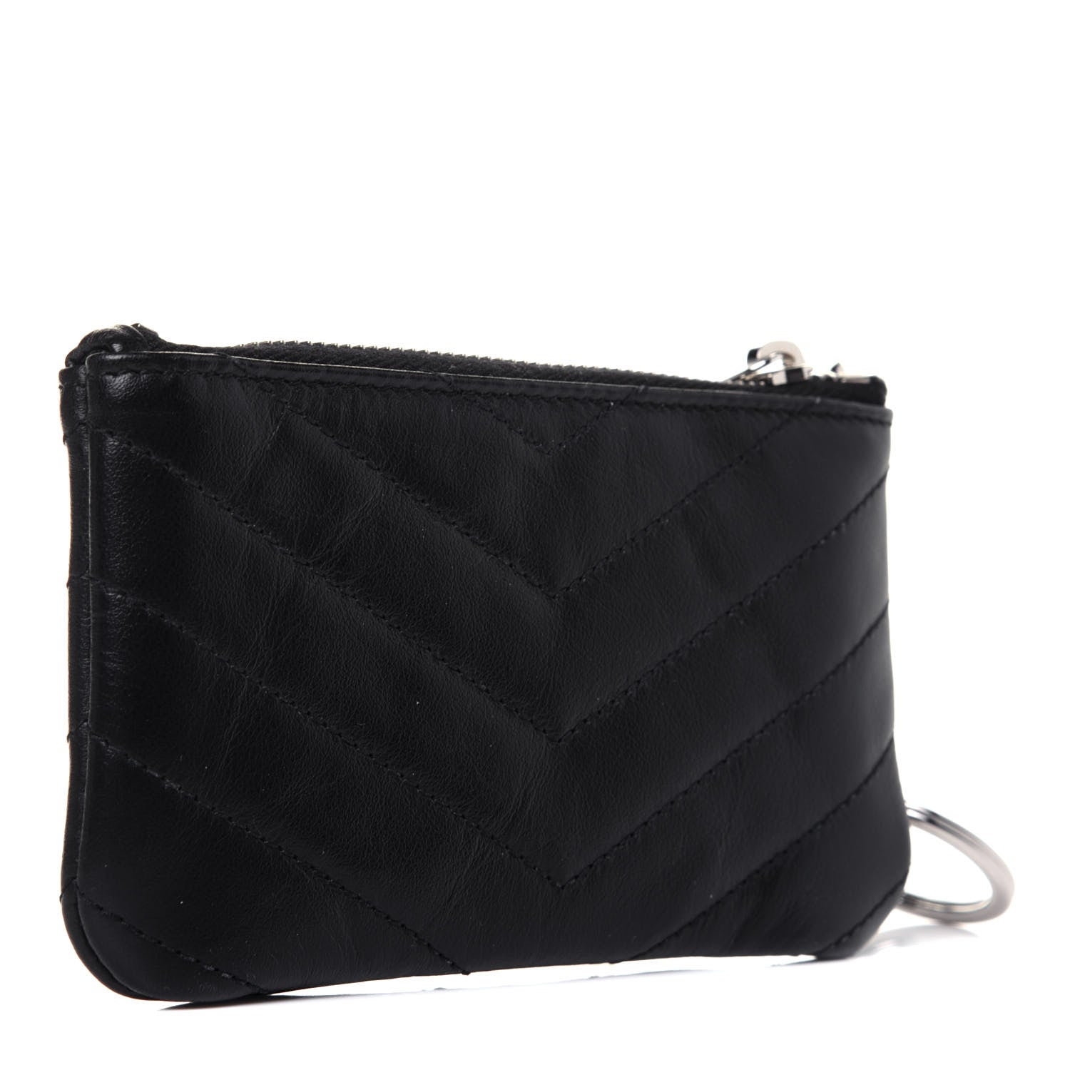 Saint Laurent Calfskin Matelasse Monogram Key Pouch Black 3 of 11