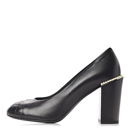 Chanel Lambskin Pearl CC Cap Toe Pump 38 Black 1 of 9