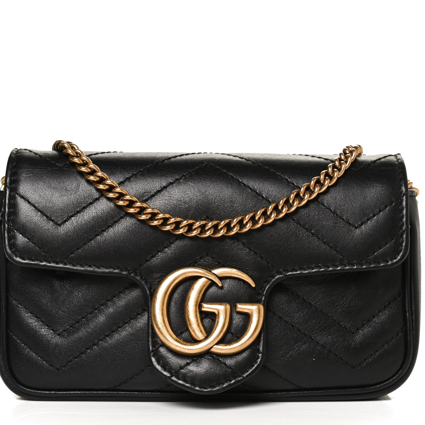 Calfskin Matelasse Super Mini GG Marmont Shoulder Bag Black