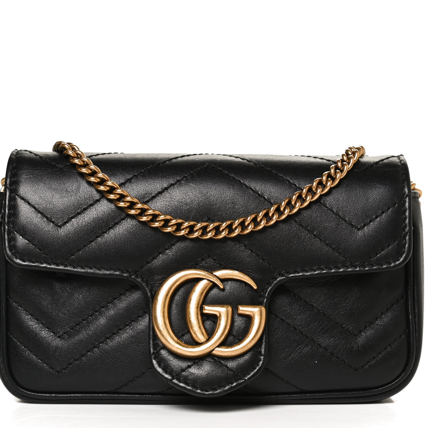 Gucci Calfskin Matelasse Super Mini GG Marmont Shoulder Bag Black 8 of 10