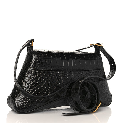 Balenciaga Shiny Super Supple Calfskin Crocodile Embossed Medium XX Flap Bag Black 2 of 9