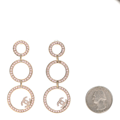 Chanel Crystal CC Hoop Drop Earrings Gold Pink 2 of 6