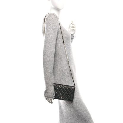 Chanel Crackled Patent Calfskin Quilted Pearl Wallet On Chain WOC Black 2 of 13