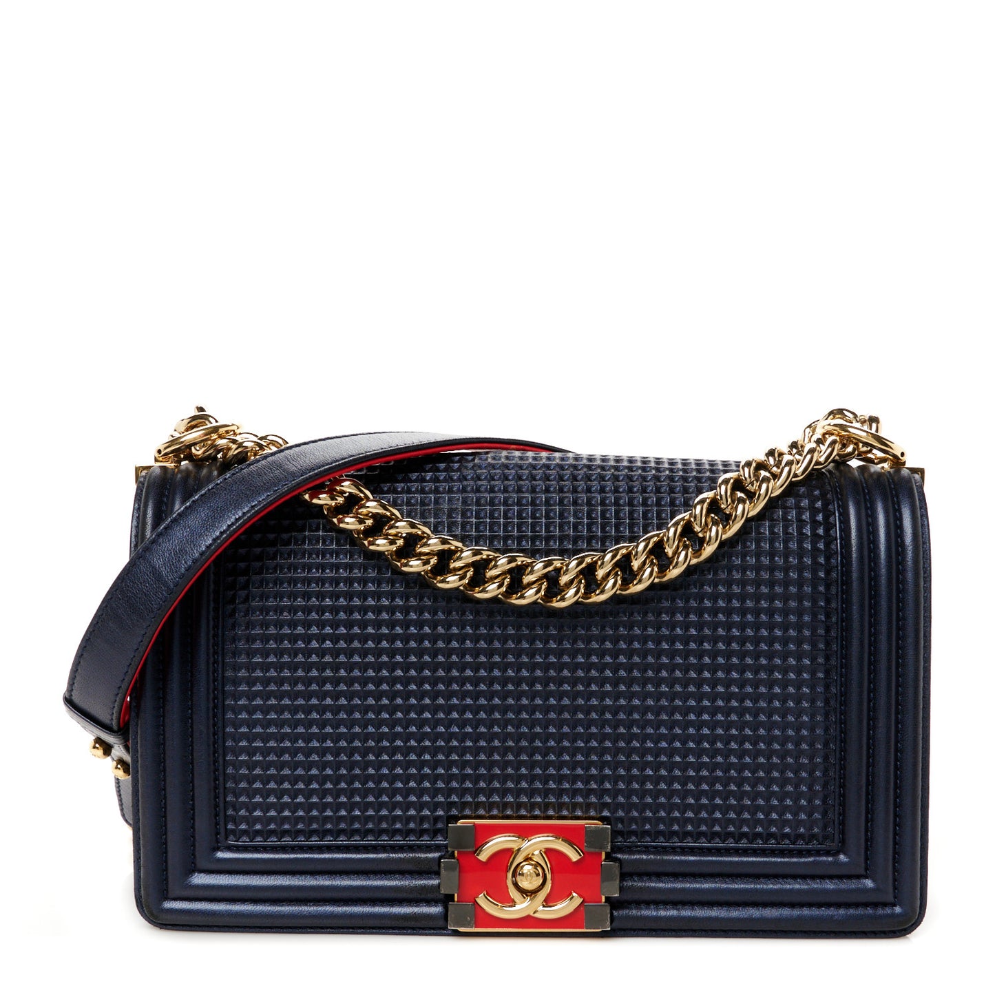 Lambskin Embossed Medium Boy Cube Flap Navy