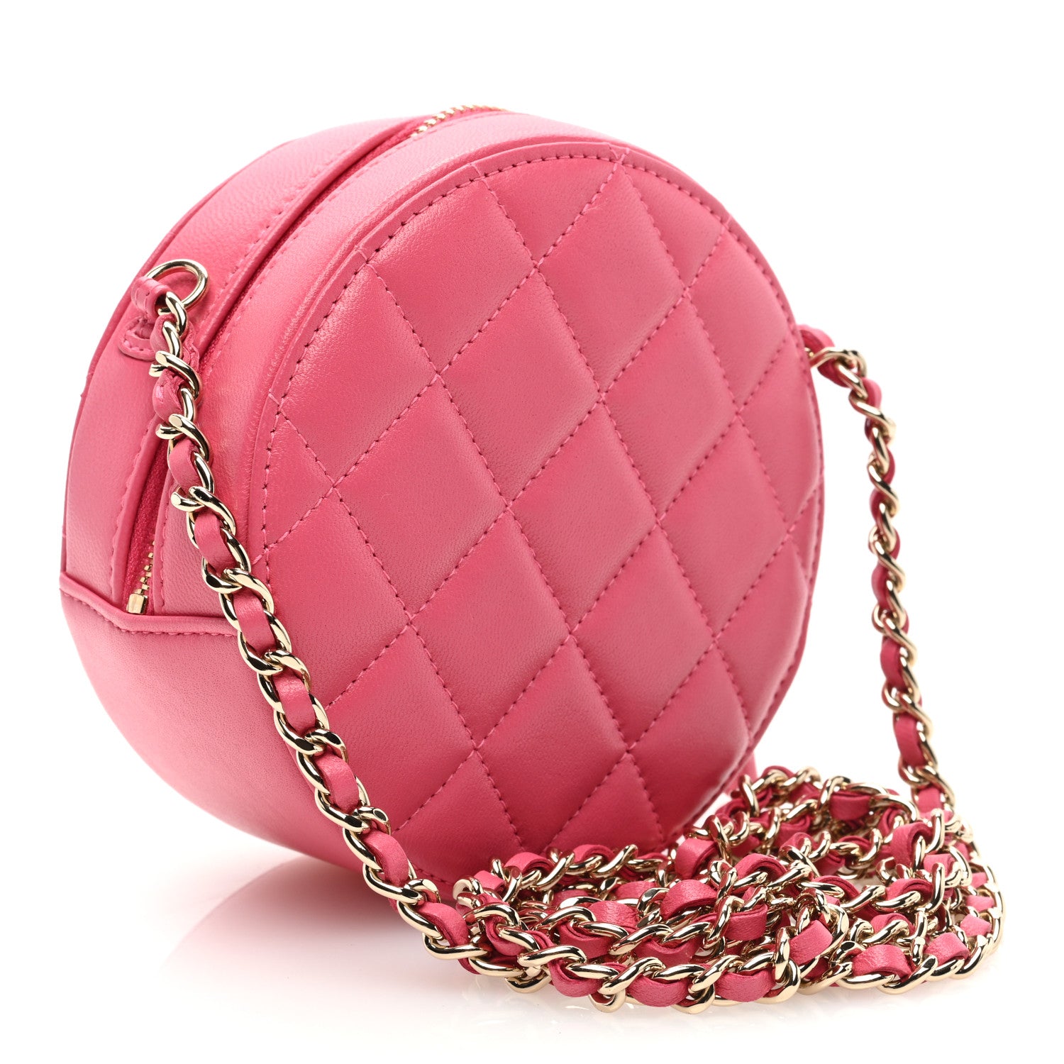 Chanel Lambskin Quilted Studded Round Clutch With Chain Dark Pink 3 of 10