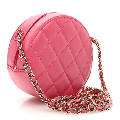 Chanel Lambskin Quilted Studded Round Clutch With Chain Dark Pink 3 of 10