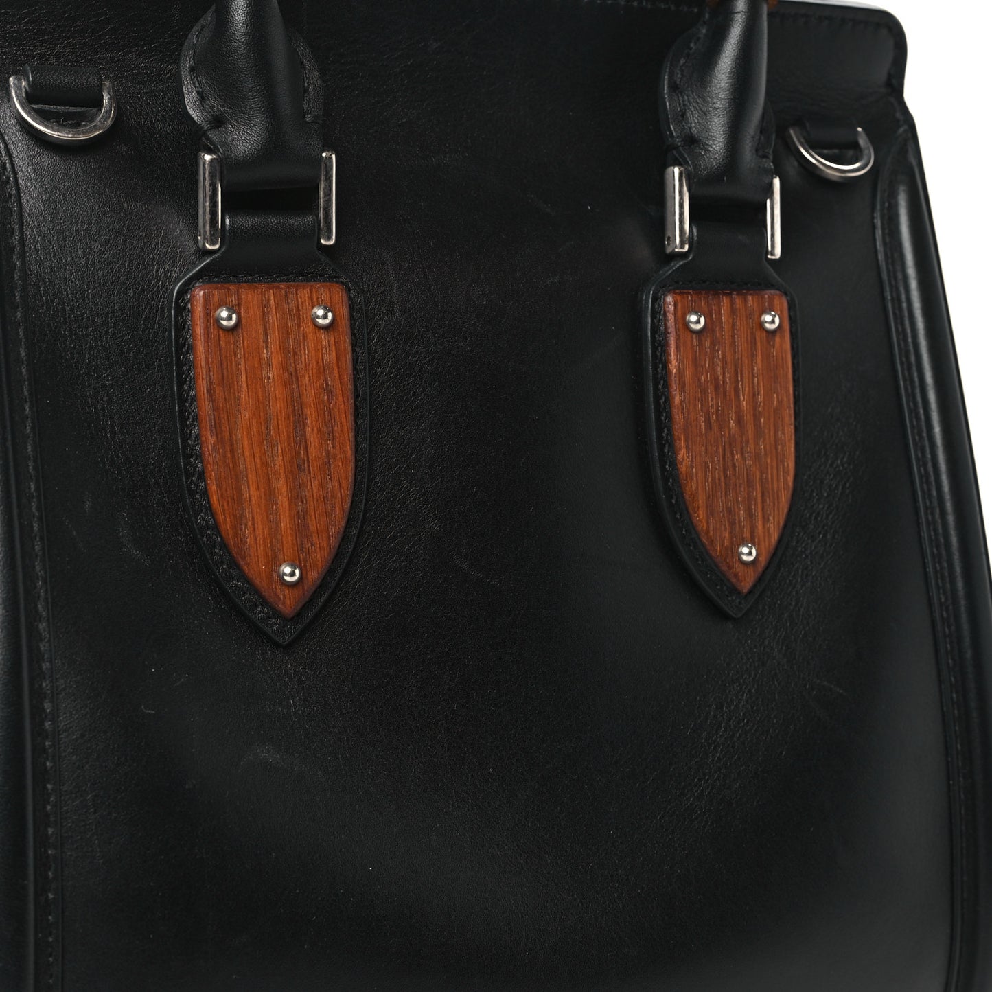 Soft Calfskin Calf Hair Wood Plate Small Heroine Black