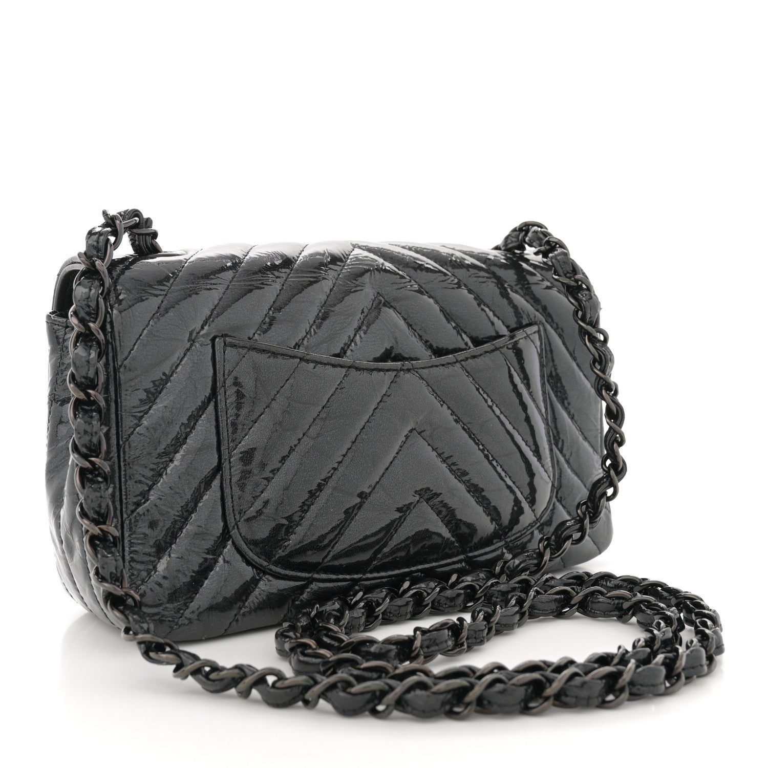 Chanel Patent Metallic Crumpled Calfskin Chevron Quilted Mini Rectangular Flap So Black 3 of 10