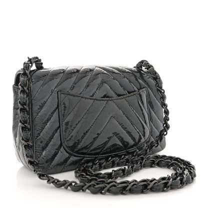 Chanel Patent Metallic Crumpled Calfskin Chevron Quilted Mini Rectangular Flap So Black 3 of 10