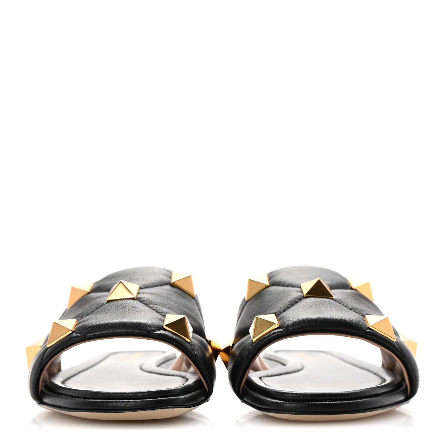 Valentino Garavani Nappa Roman Stud Flat Slide Sandals 37 Black 3 of 10