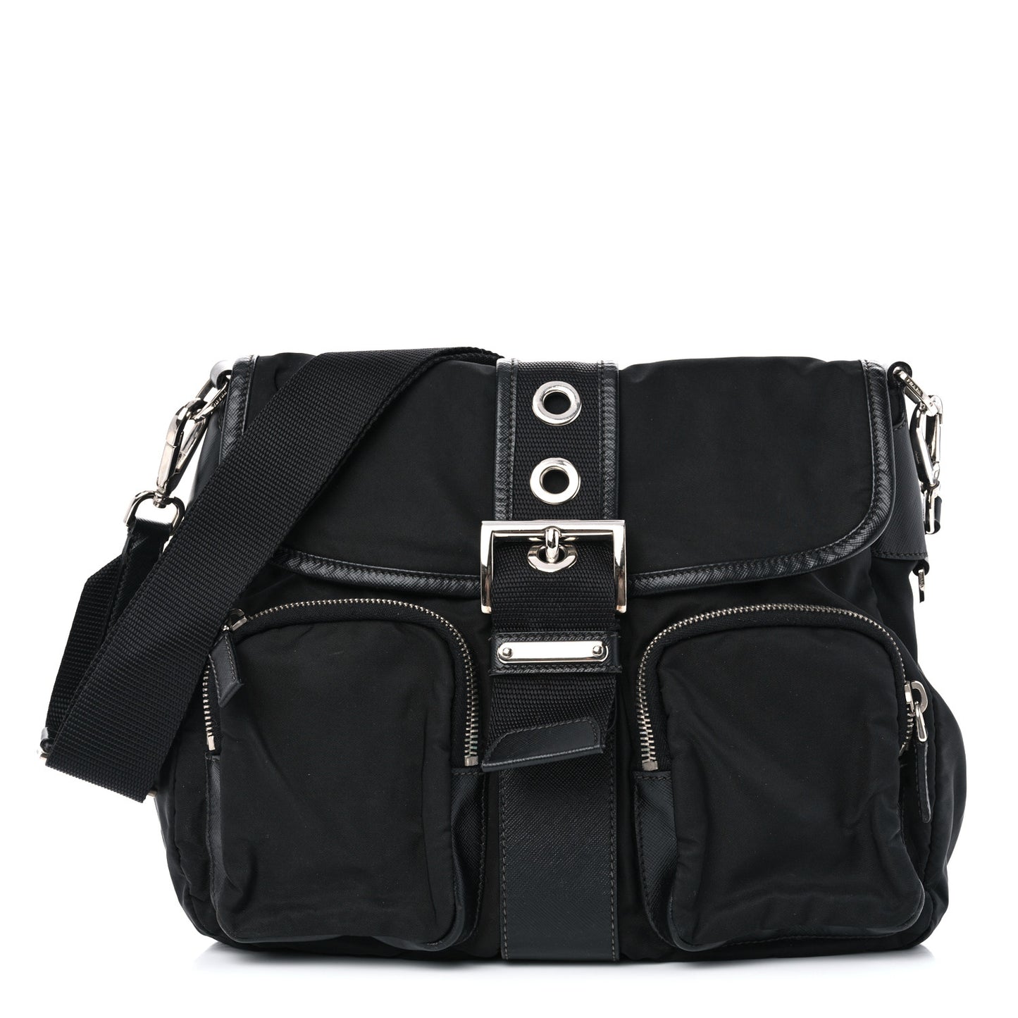 Nylon Saffiano Vela Messenger Bag Black