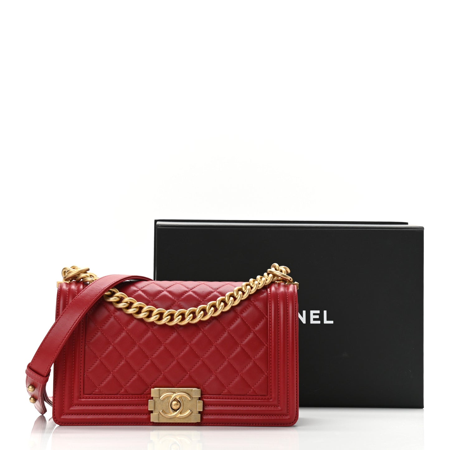 Lambskin Quilted Medium Boy Flap Red