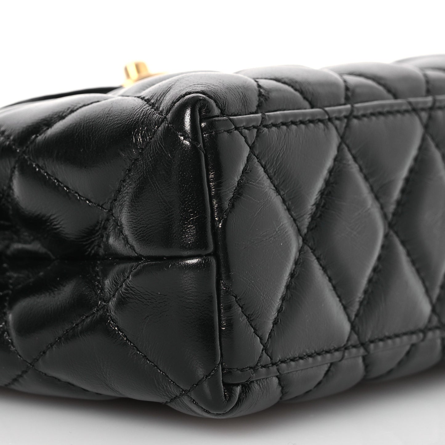 Shiny Aged Calfskin Quilted Nano Kelly Shopper Black