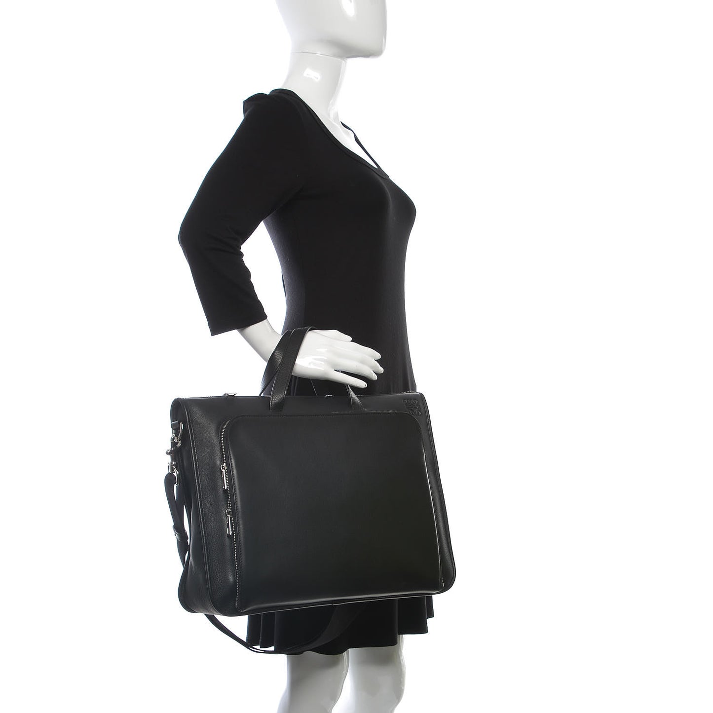 Calfskin Wide Briefcase Black