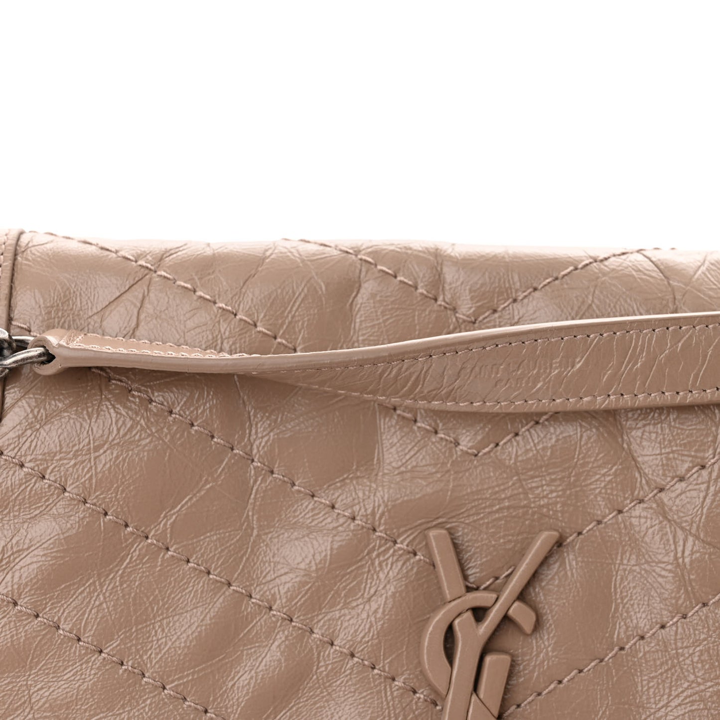 Crinkled Calfskin Matelasse Monogram Medium Niki Chain Satchel Dusty Grey